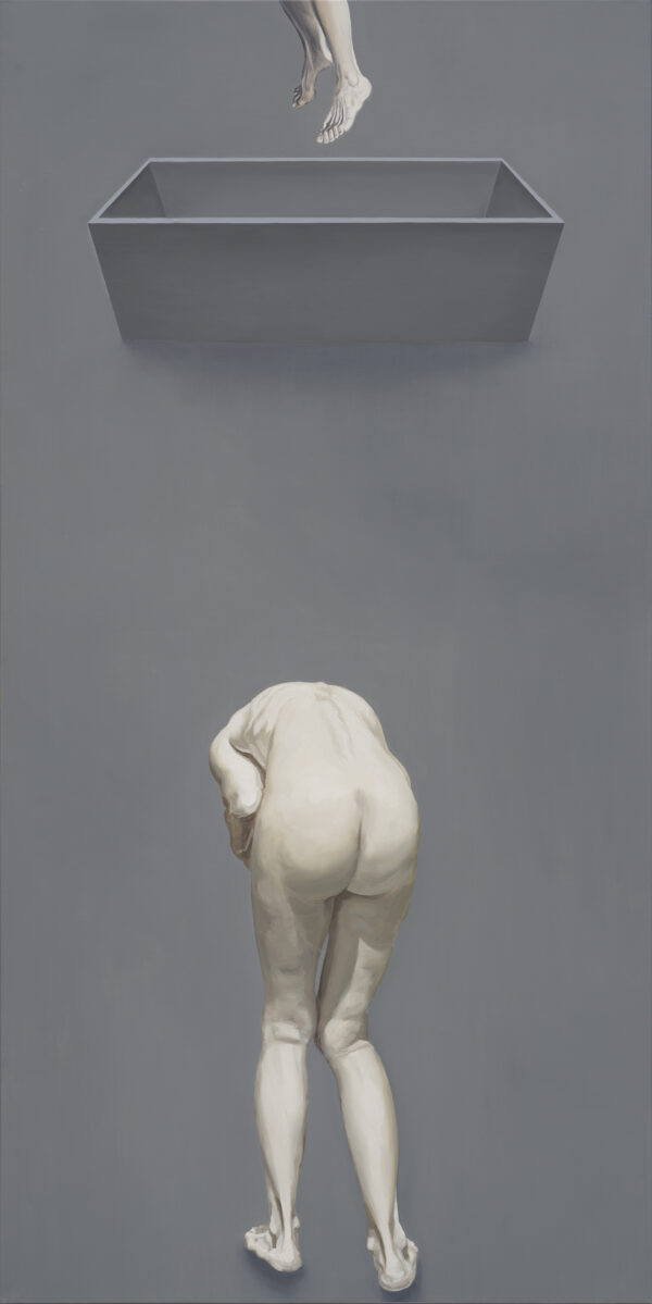 Strącenie VIII, 2025, oil on canvas, 200x100 cm