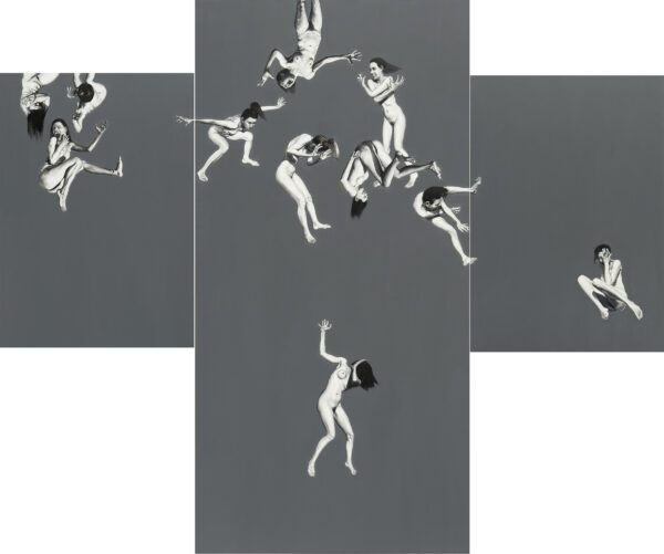 Strącenie XXII, 2026, oil on canvas, triptych, 100x70 cm, 200x100 cm, 100x70 cm